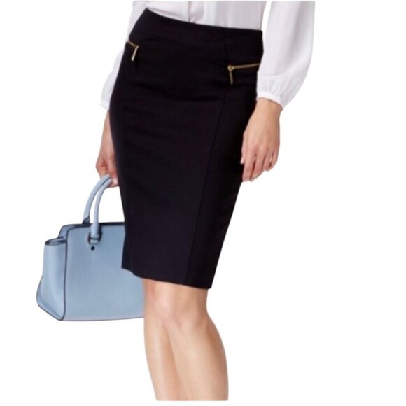 MICHAEL Michael Kors Black Pencil Skirt, Gold Exposed Zippers Women's Size 8 - Picture 1 of 10